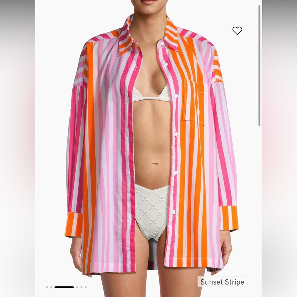 Beach Riot Alexa Button Up Long Sleeve Cover Up‎ Shirt size Large XL Pink Stripe